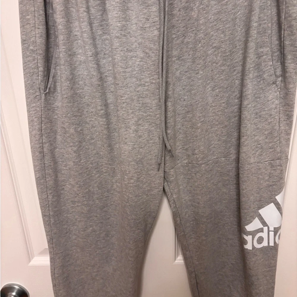 adidas Gray Sweatpant Joggers with White Logo. Large